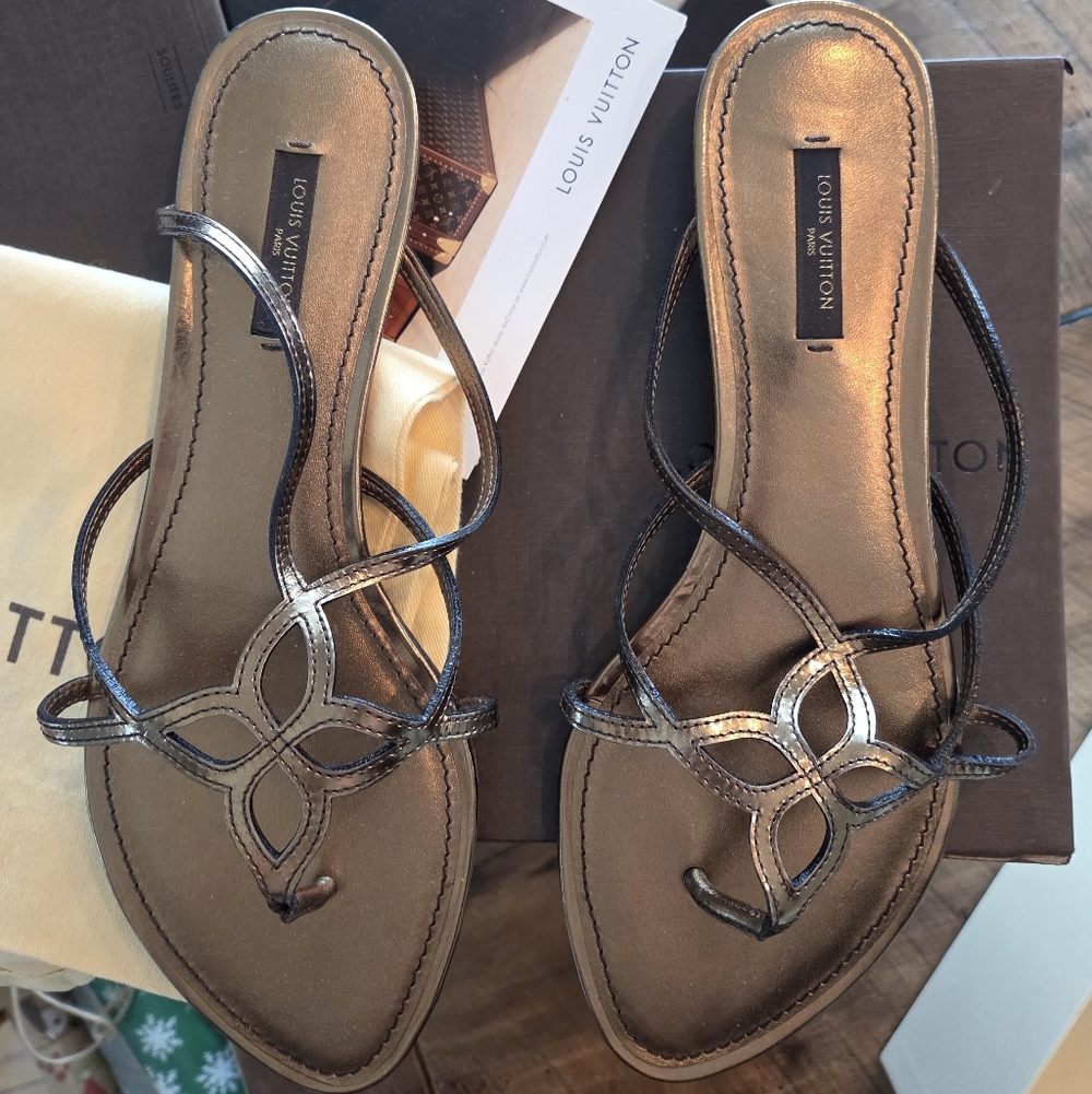 Louis Vuitton Women's Sandals Bronze Flat Authentic Never Worn 39.5